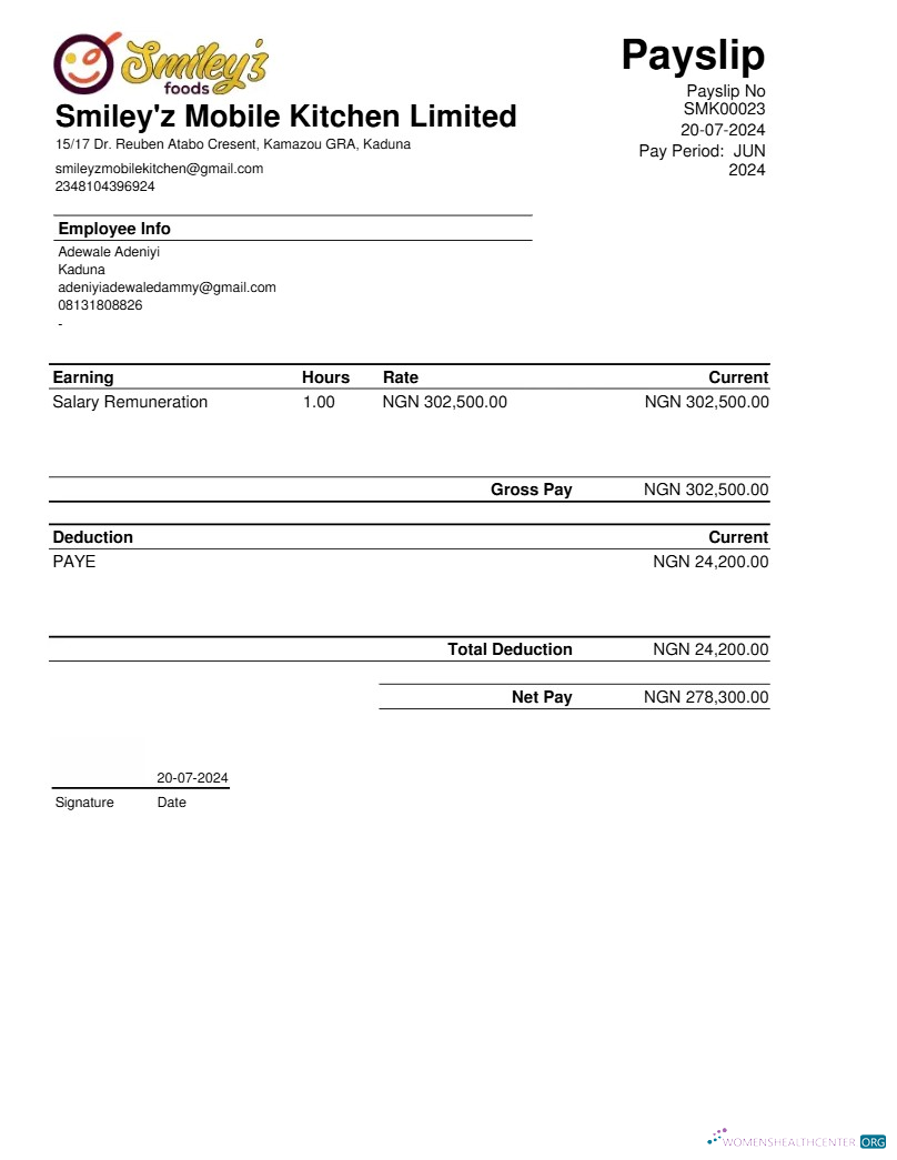 Download Smiley'z Mobile Kitchen payslip template in Word and PDF formats.pdf, 1 Photoshop template